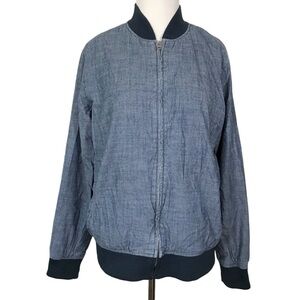 Old Navy Blue Chambray Varsity Bomber Jacket Size Medium
